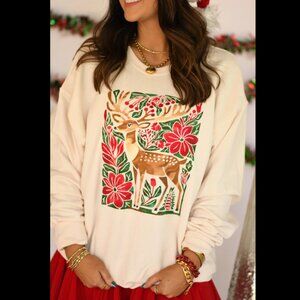 Cream Floral Deer Sweatshirt